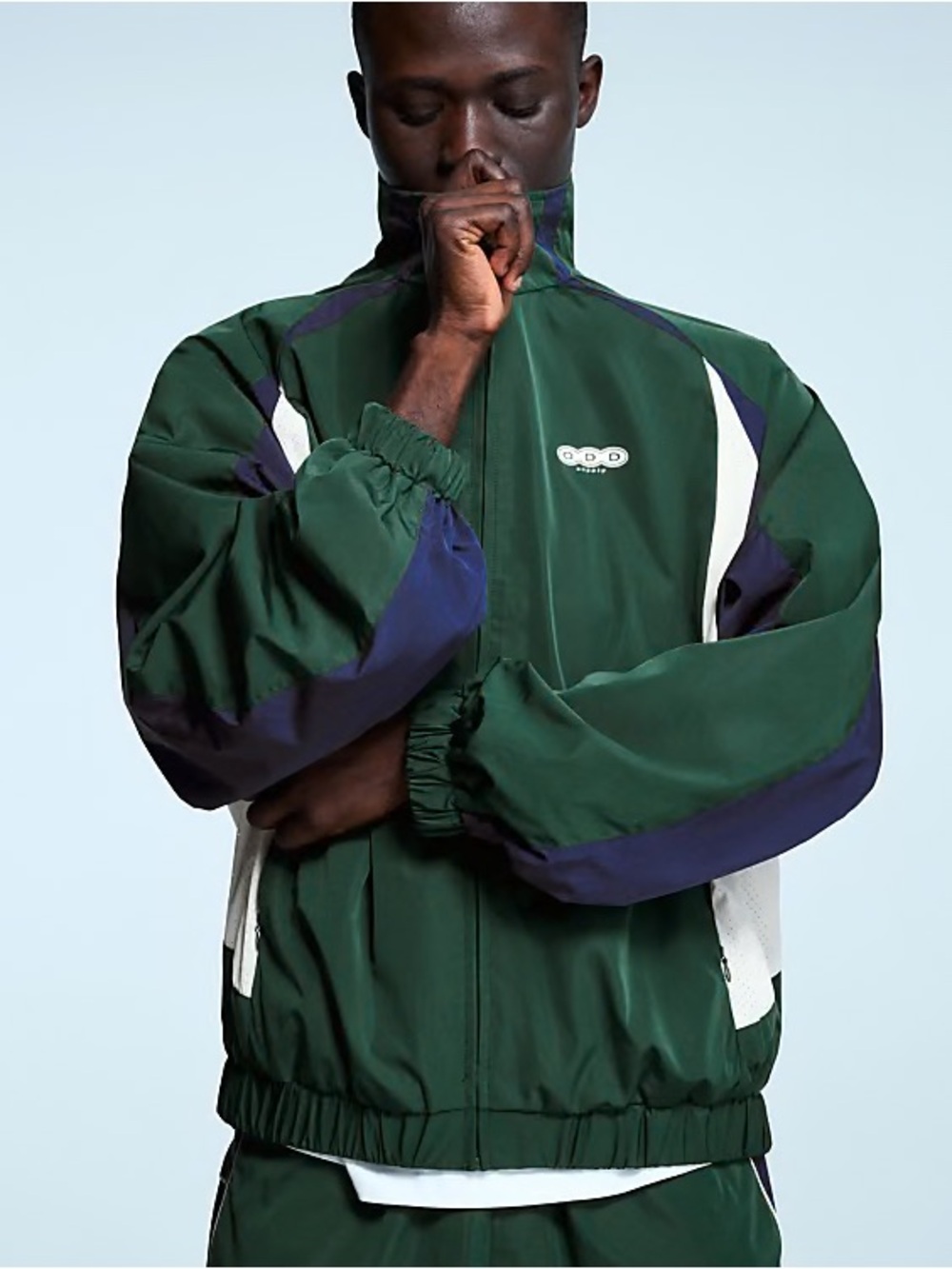 Bershka Green, Navy & White Colorblock Windbreaker